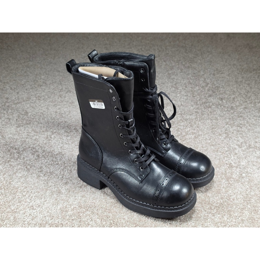 Wild Fable Womens Black Lace Up Combat Boots Side Zip Cap Toe Lug Sole Size 9